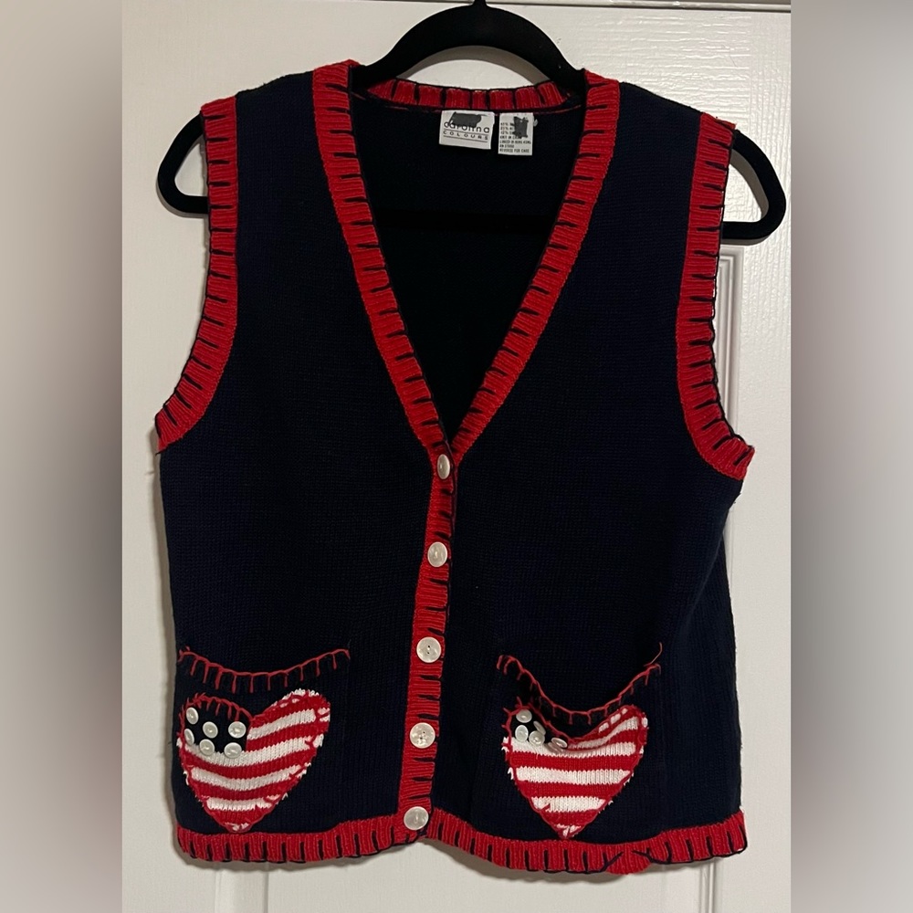 Vintage-Inspired Navy & Red Button Front Vest